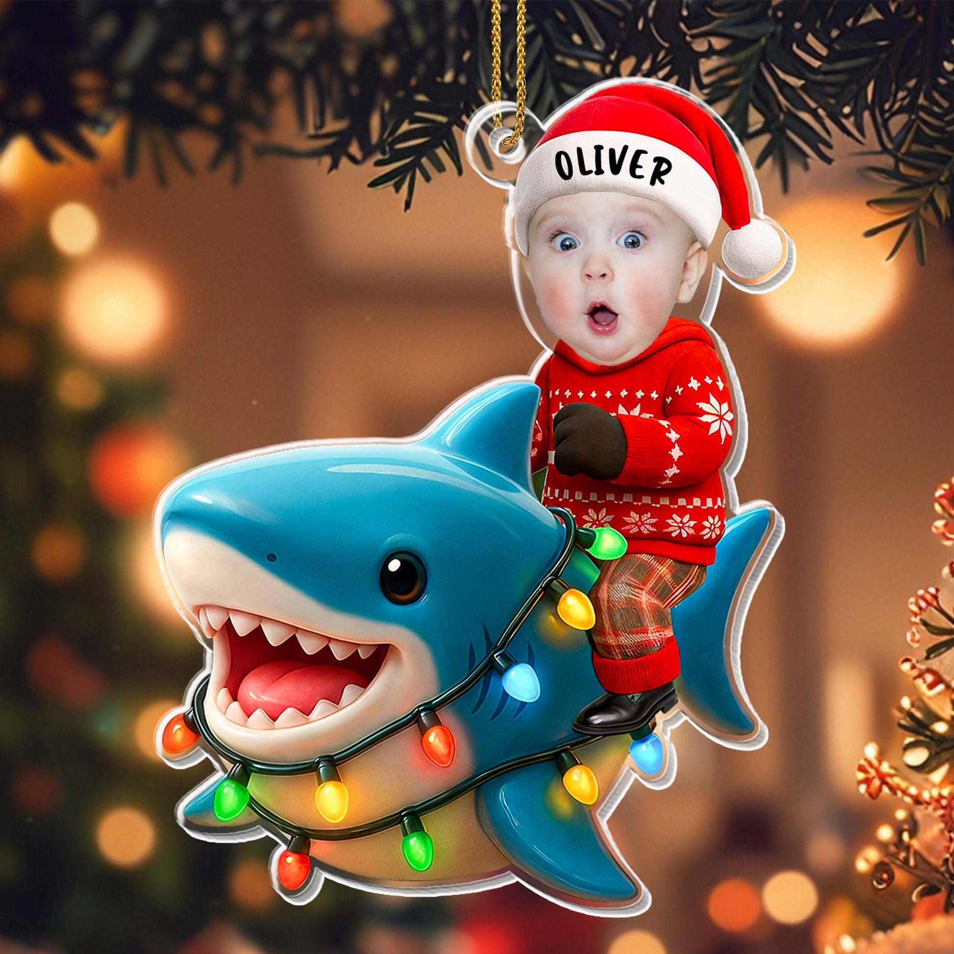 Create A Charming Personalized Ornament With Shark And Christmas Lights