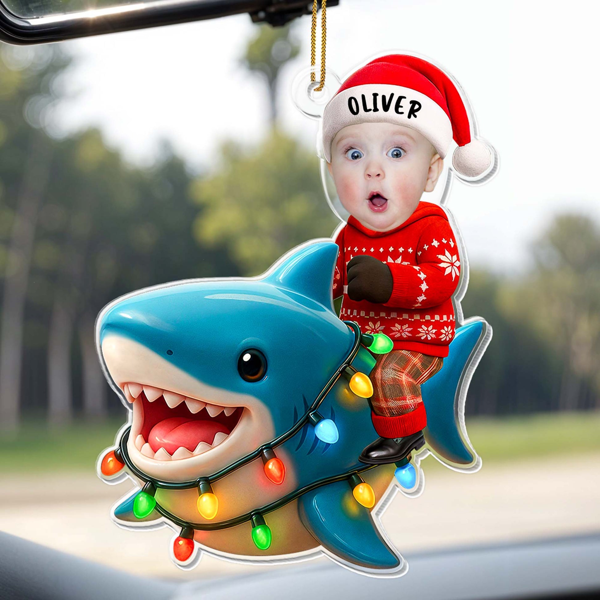 Create A Charming Personalized Ornament With Shark And Christmas Lights