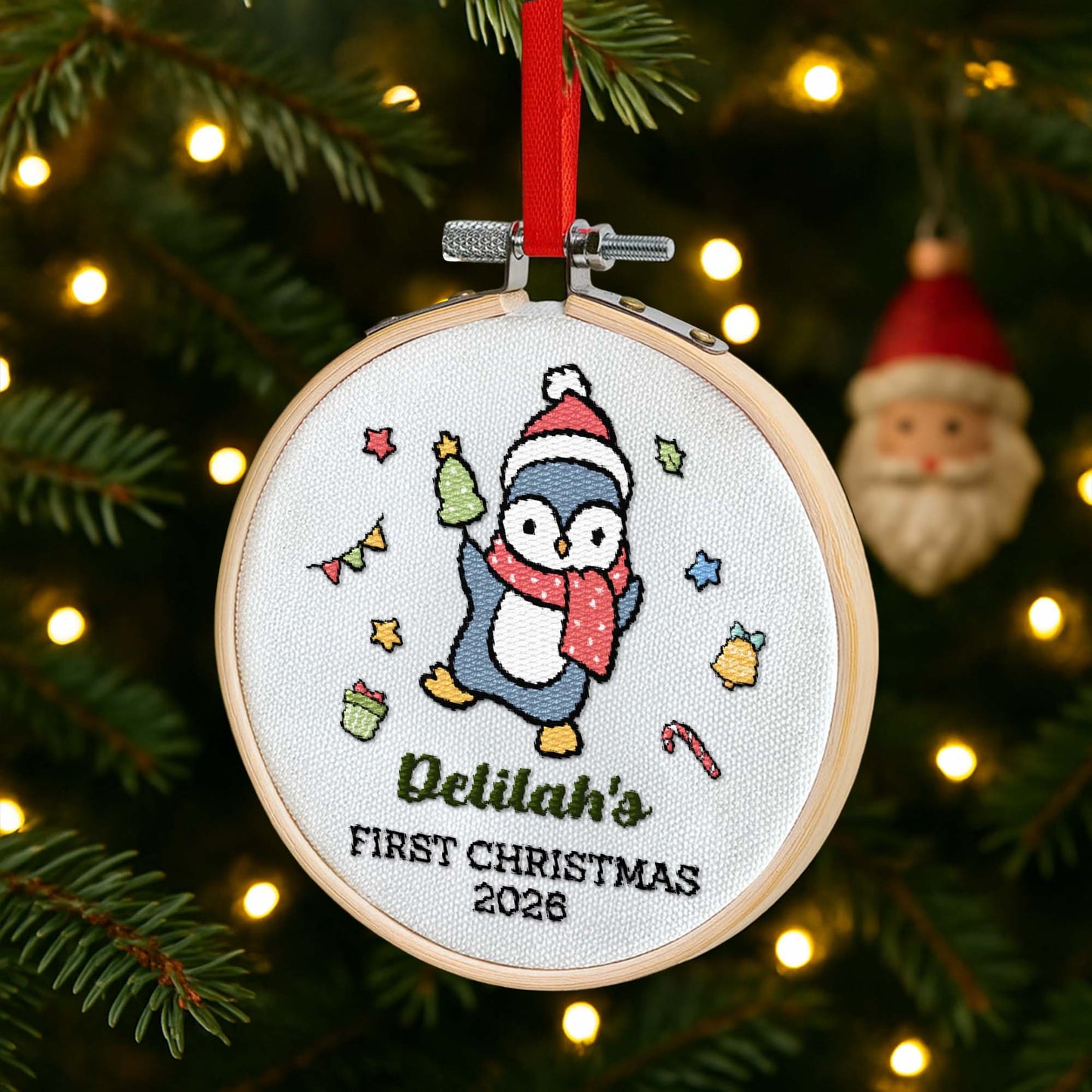 First Christmas With Cute Embroidered Fox And Holiday Decorations - Personalized Embroidered Ornament - XMAS158_EMBO