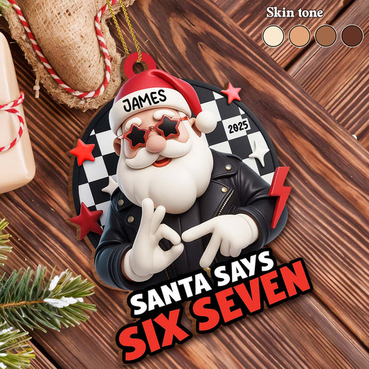 Santa Says Six Seven, Rock Star Christmas Ornament