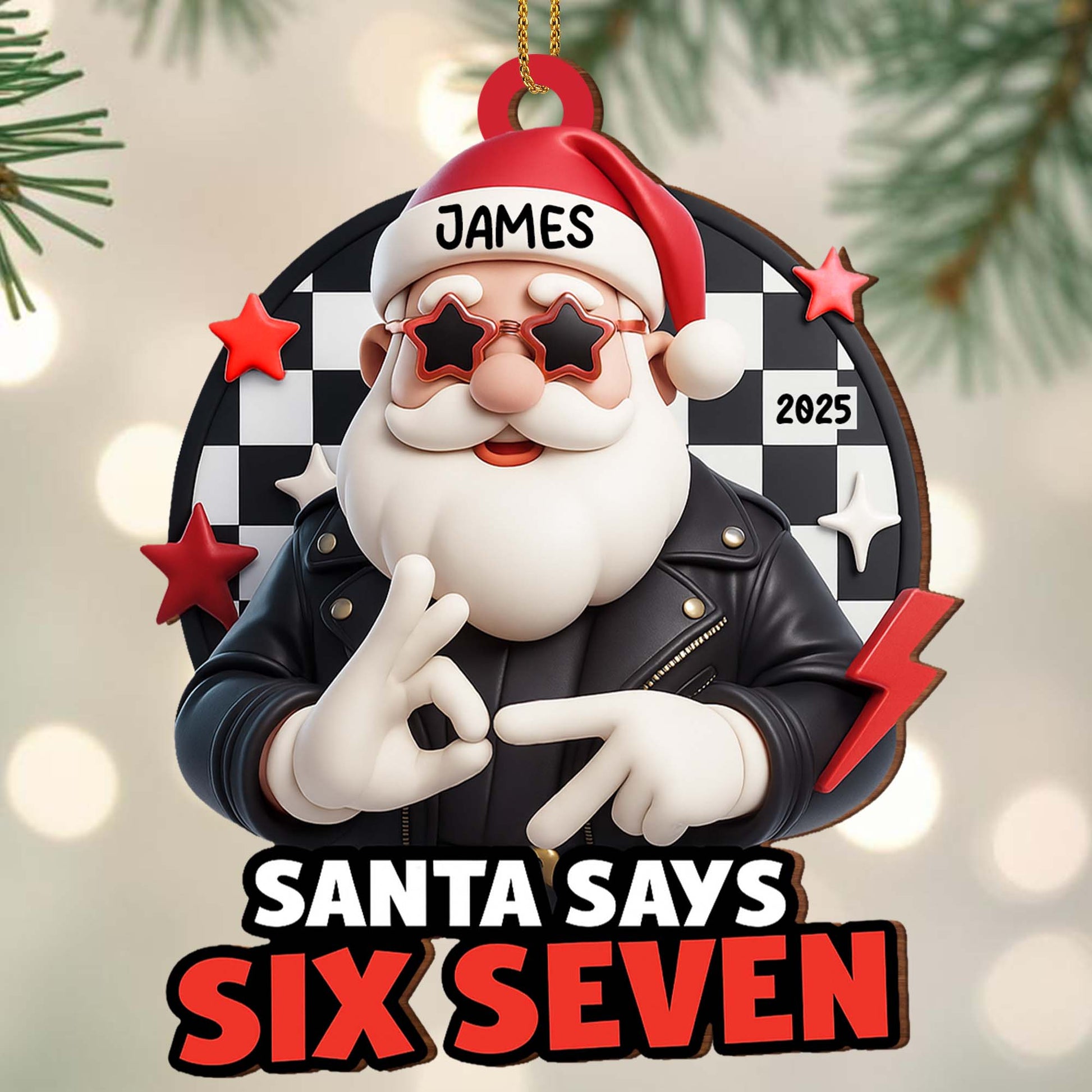 Santa Says Six Seven, Rock Star Christmas Ornament