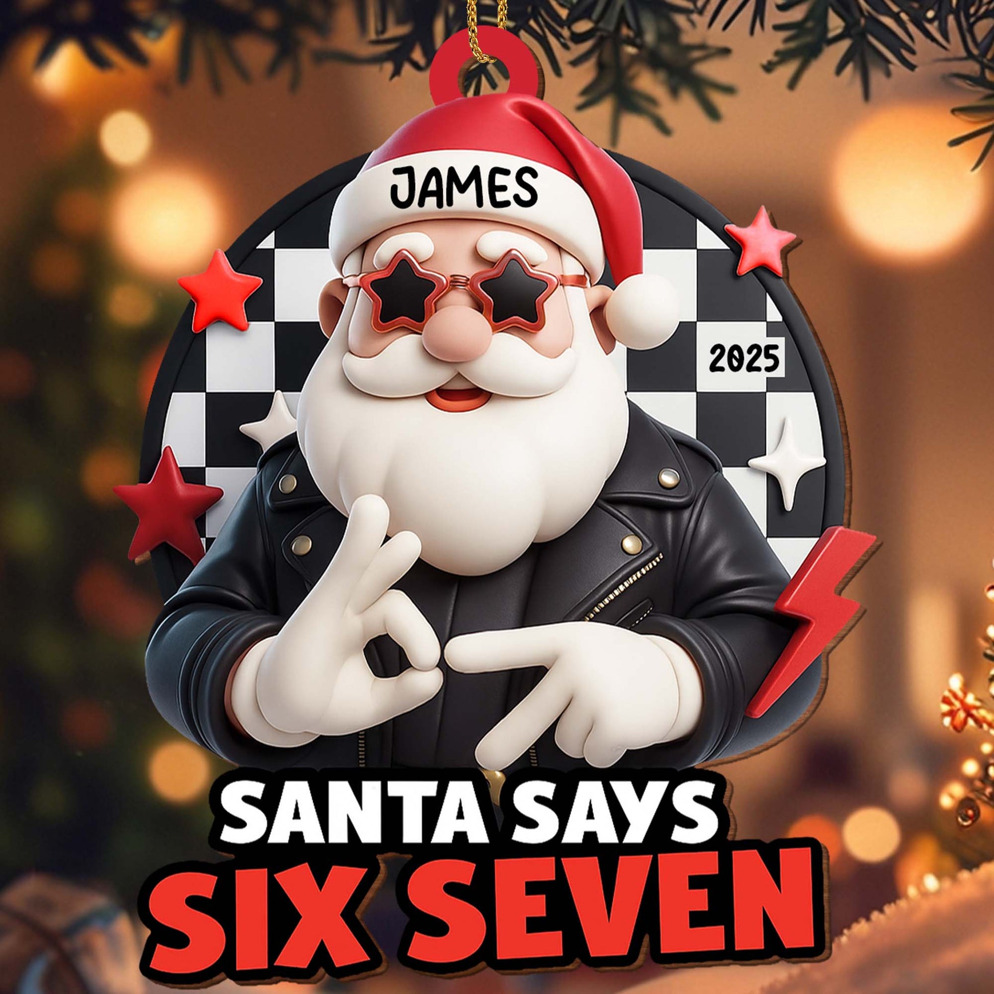 Santa Says Six Seven, Rock Star Christmas Ornament