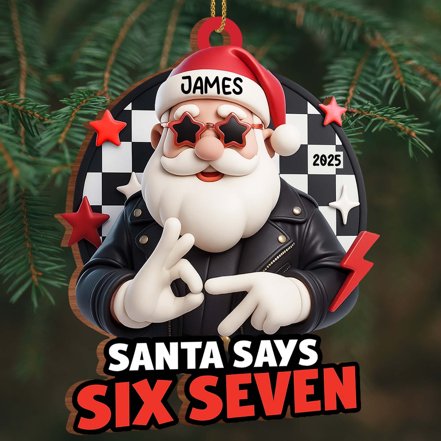 Santa Says Six Seven, Rock Star Christmas Ornament