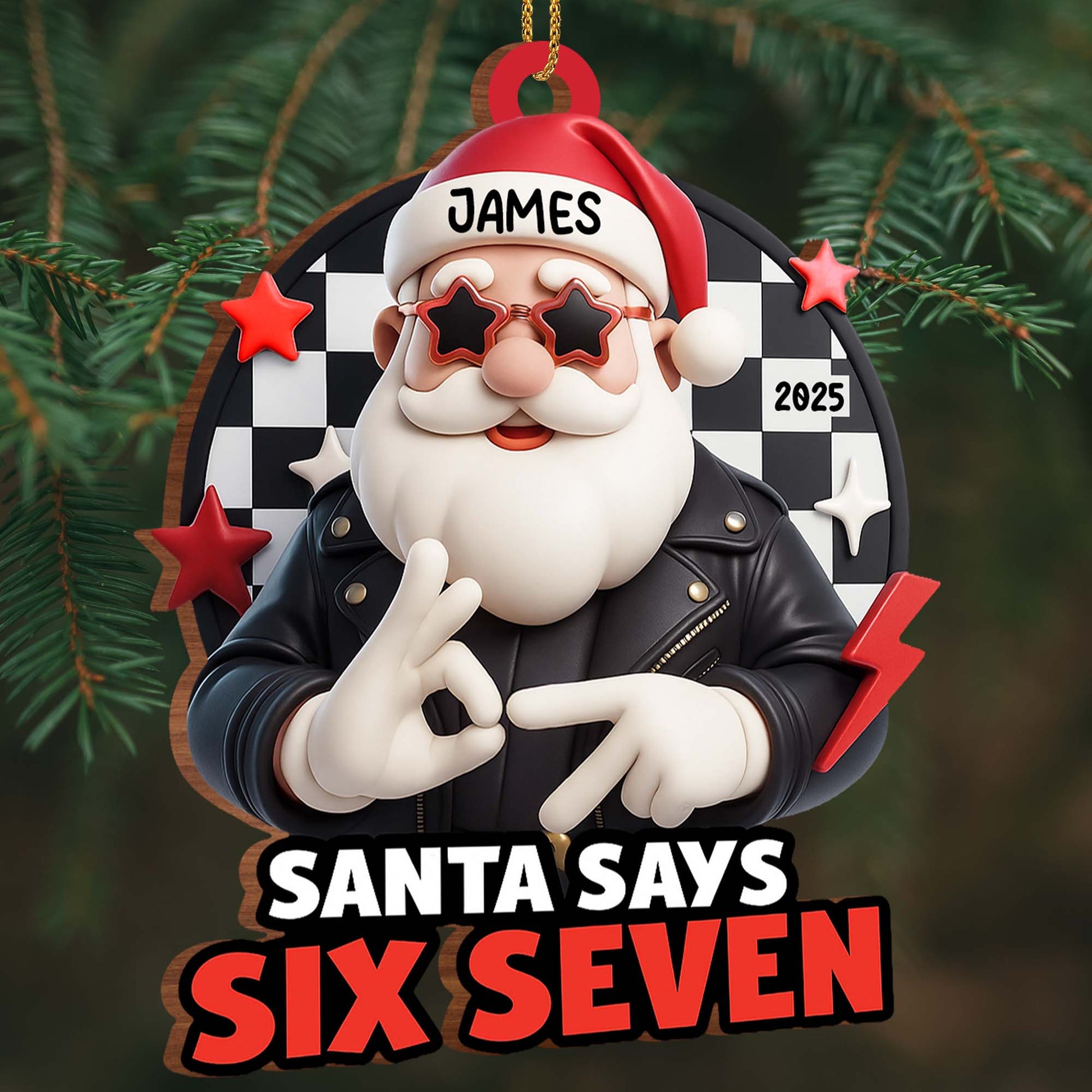 Santa Says Six Seven, Rock Star Christmas Ornament