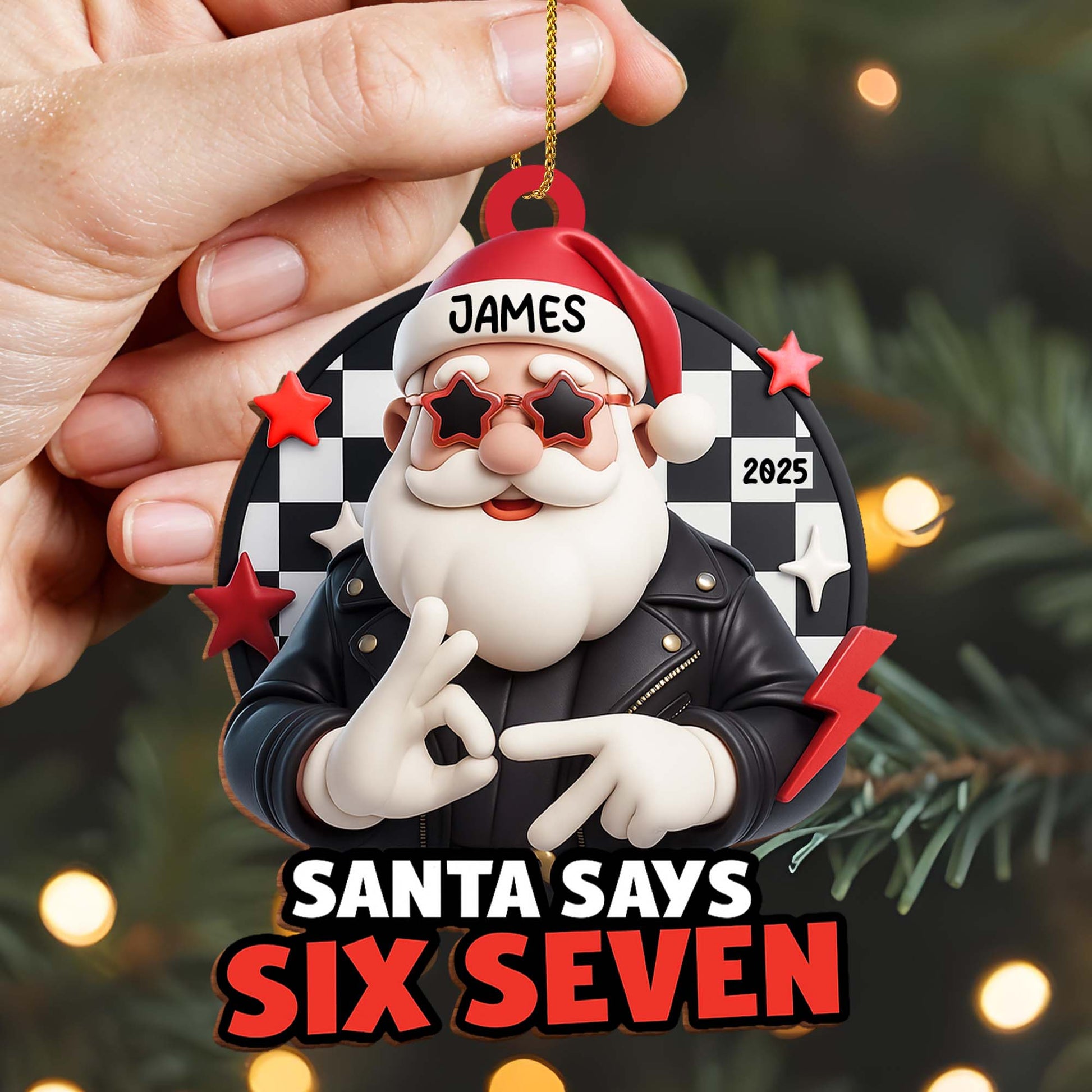 Santa Says Six Seven, Rock Star Christmas Ornament