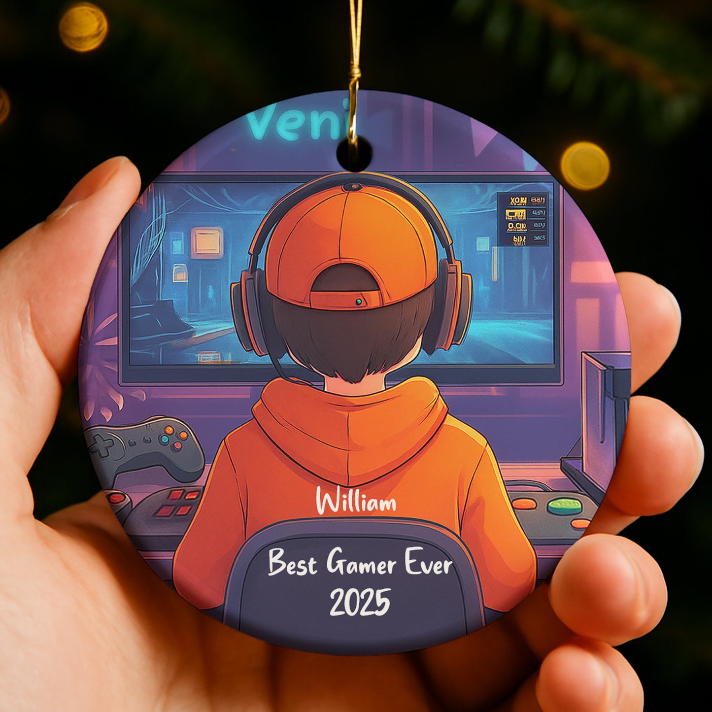 Best Gamer Ever Ornament With Headphones And Controller - Personalized Custom Ceramic Ornament With Round Shape - XMAS169_RCE