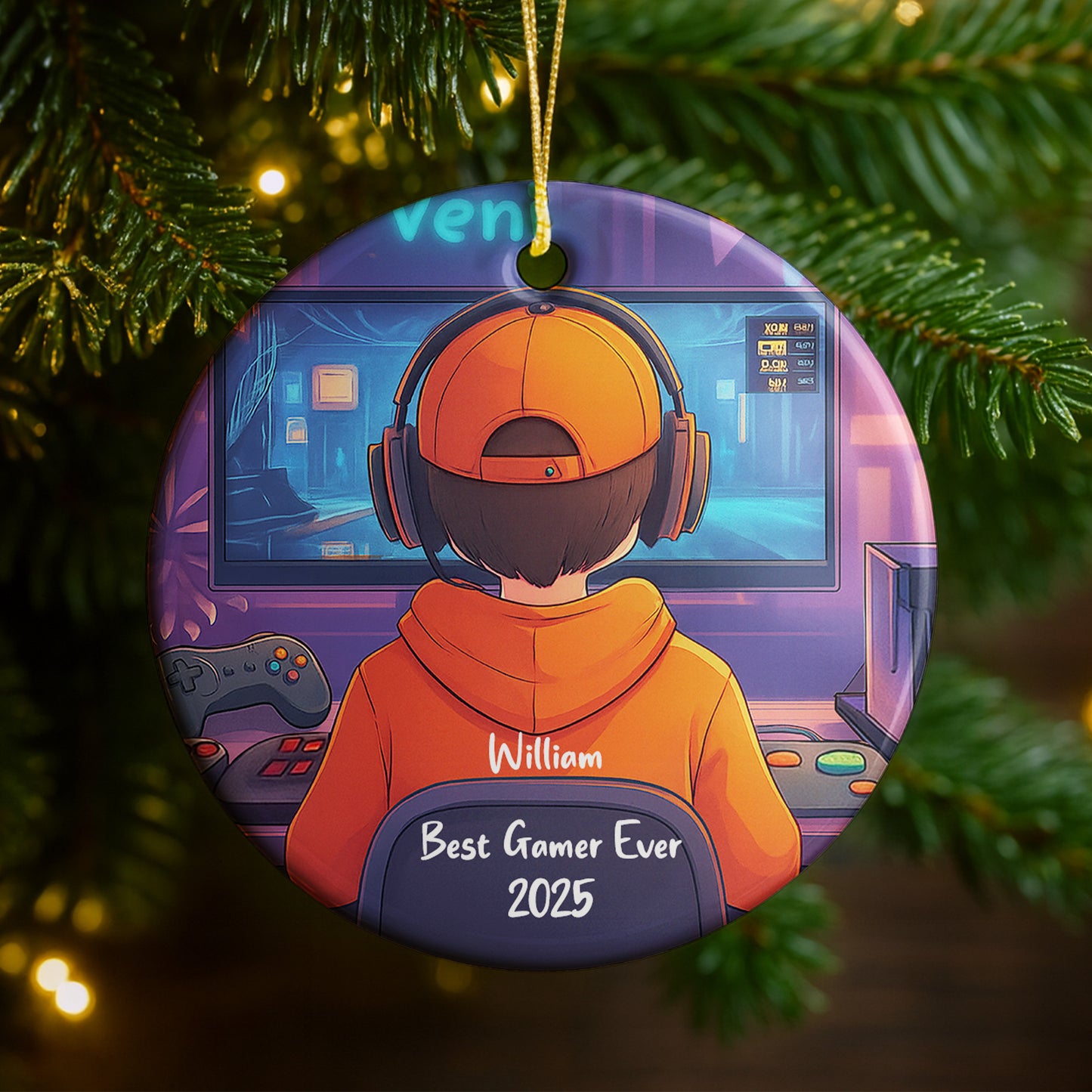 Best Gamer Ever Ornament With Headphones And Controller - Personalized Custom Ceramic Ornament With Round Shape - XMAS169_RCE