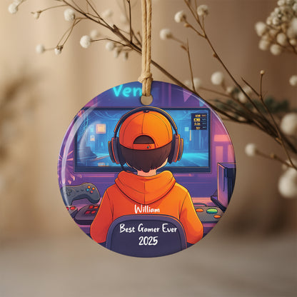 Best Gamer Ever Ornament With Headphones And Controller - Personalized Custom Ceramic Ornament With Round Shape - XMAS169_RCE