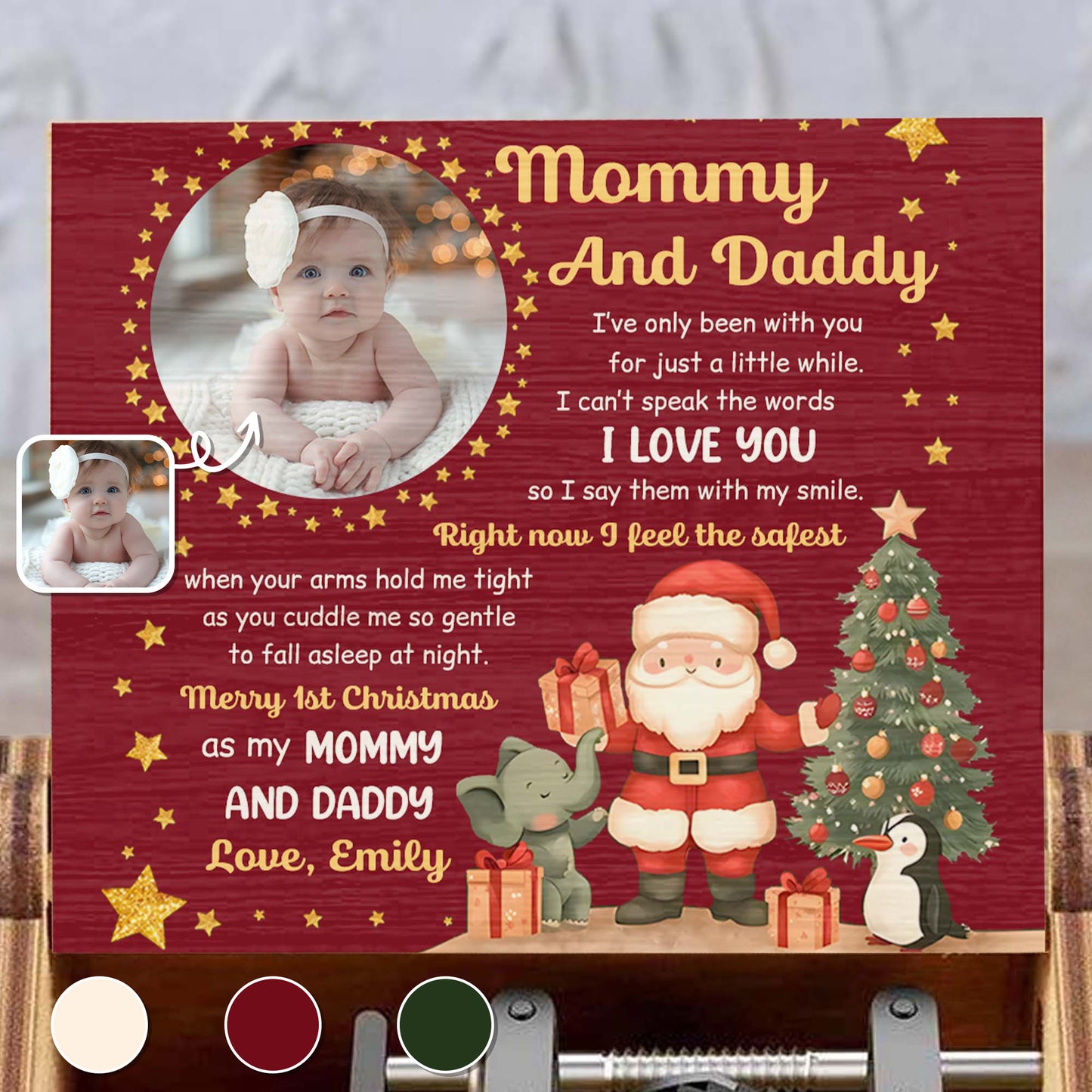 Merry 1st Christmas As My Mommy And Daddy With Santa And Gifts