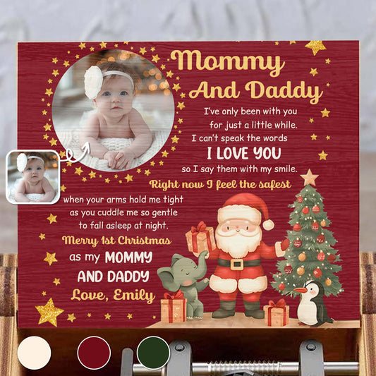 Merry 1st Christmas As My Mommy And Daddy With Santa And Gifts