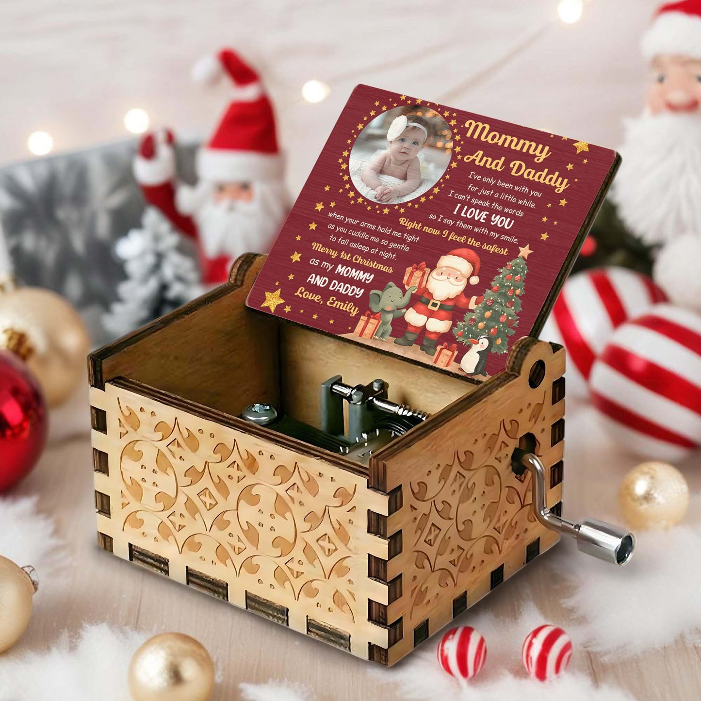 Merry 1st Christmas As My Mommy And Daddy With Santa And Gifts