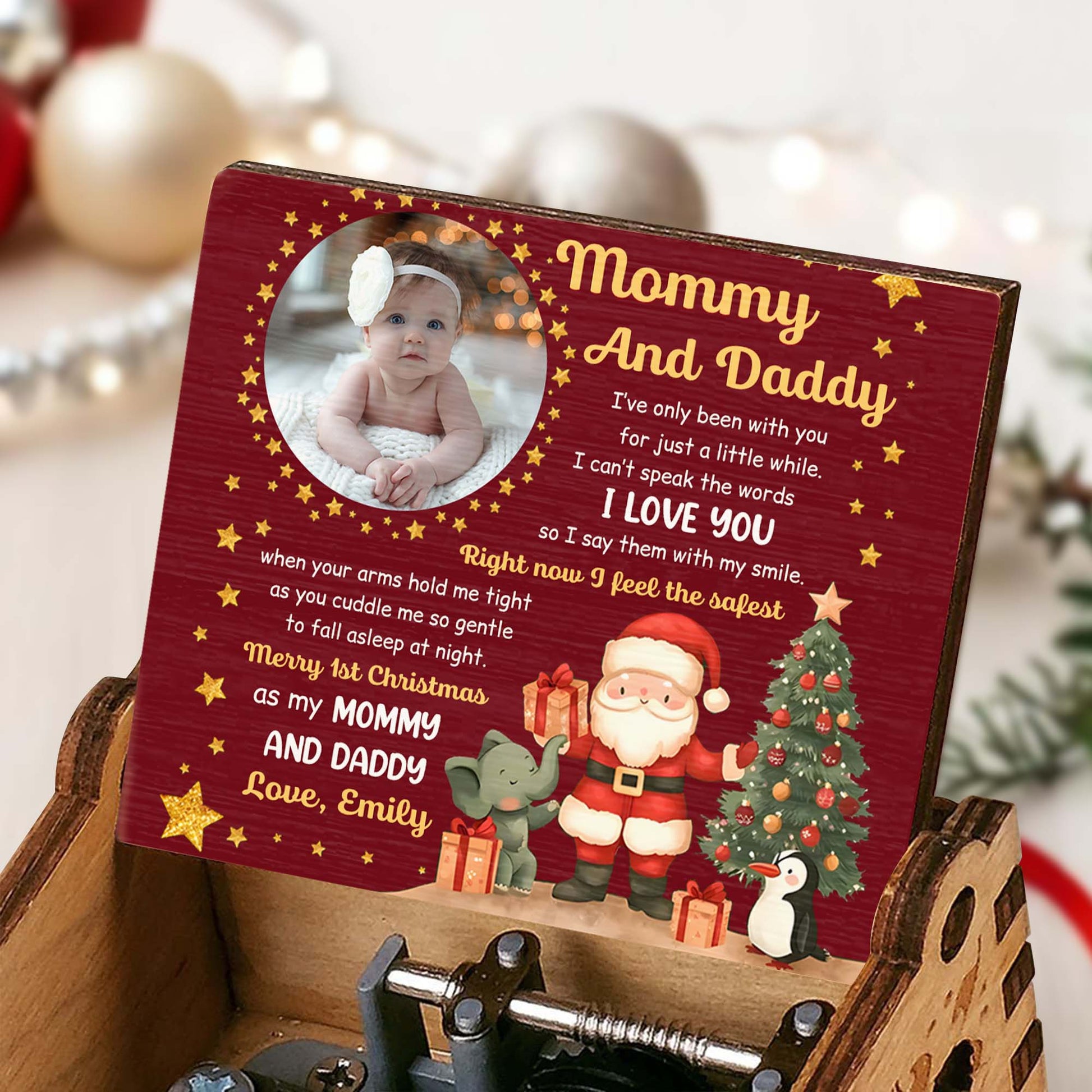 Merry 1st Christmas As My Mommy And Daddy With Santa And Gifts