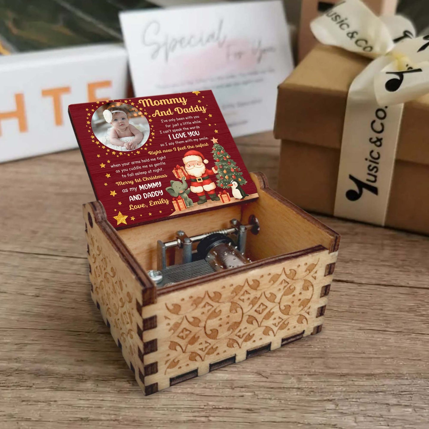 Merry 1st Christmas As My Mommy And Daddy With Santa And Gifts