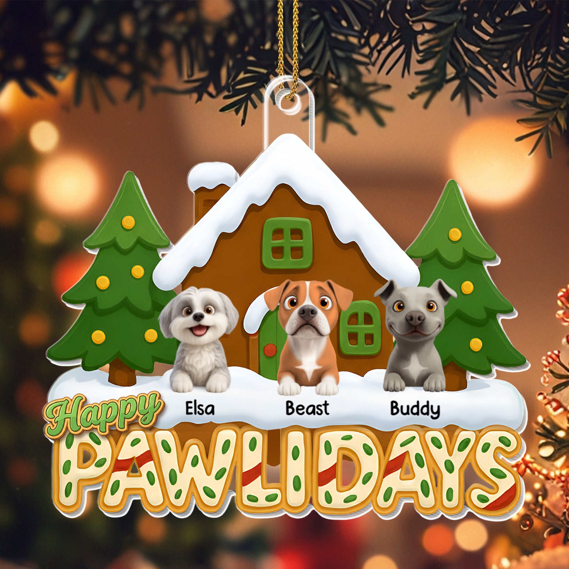 Happy Pawlidays, Dogs And Christmas Tree Ornament