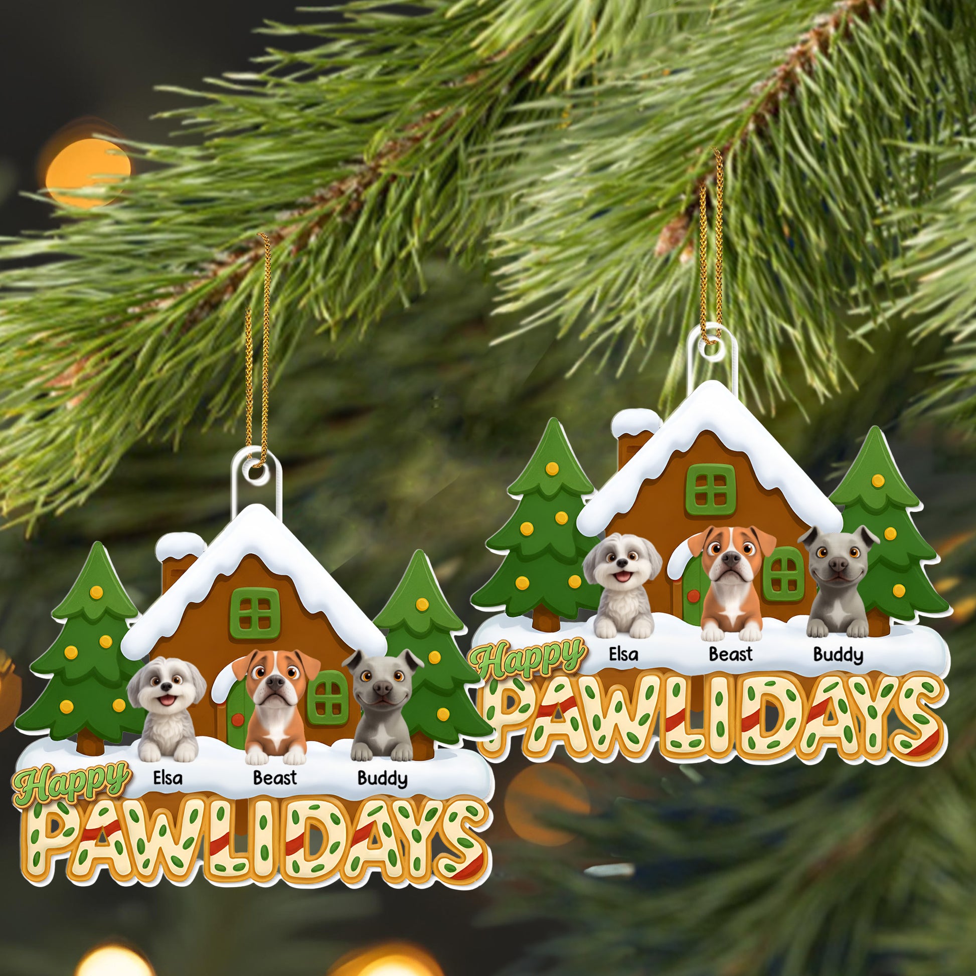 Happy Pawlidays, Dogs And Christmas Tree Ornament