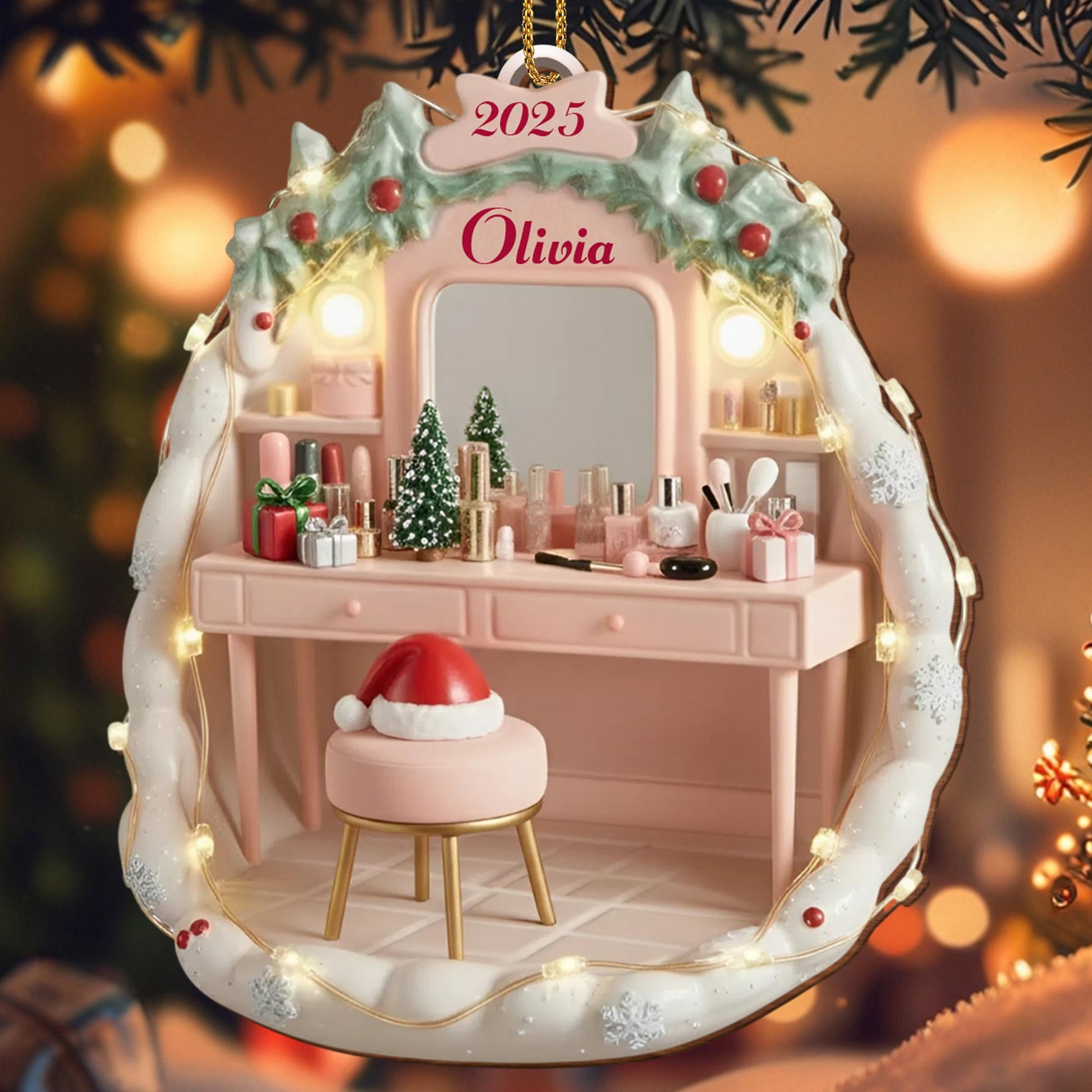 Personalized Vanity Ornament With Christmas Decorations