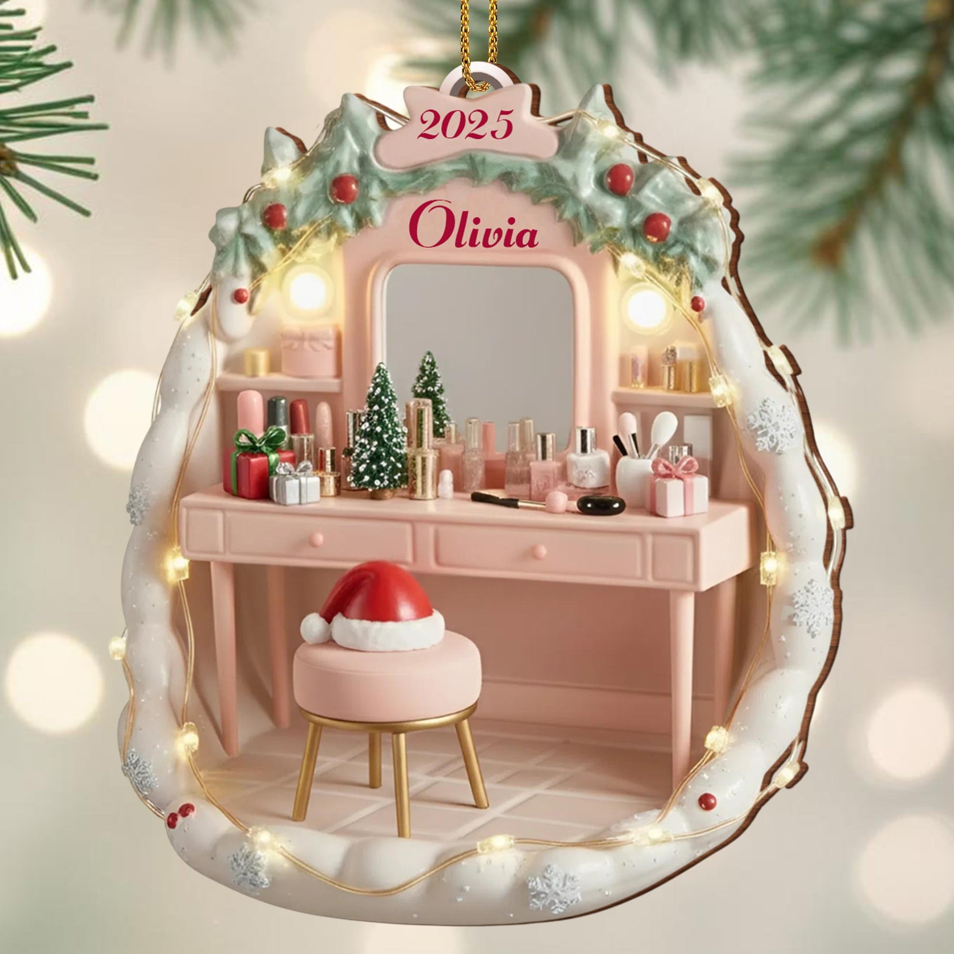 Personalized Vanity Ornament With Christmas Decorations