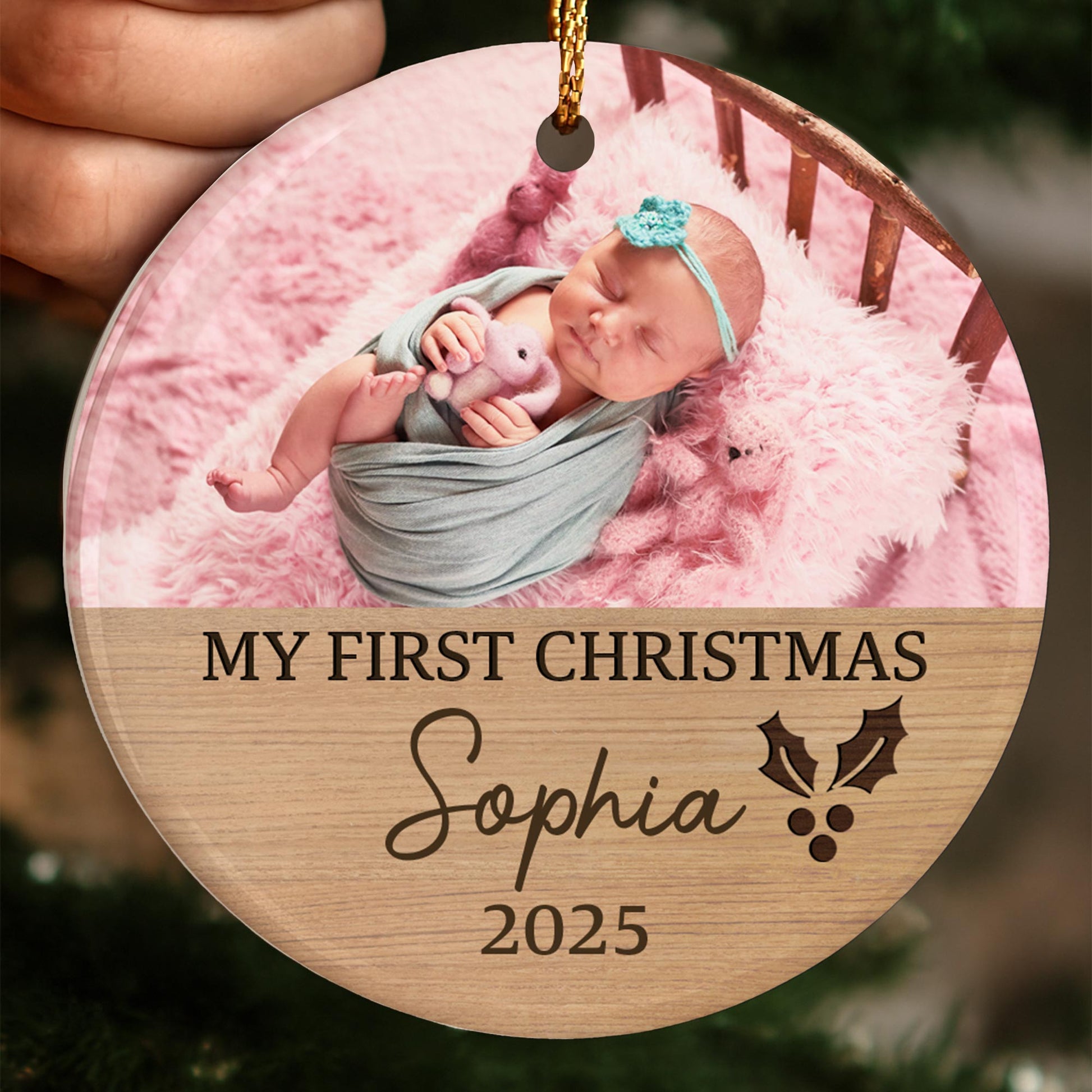 My First Christmas, Baby And Holly Berries Ornament