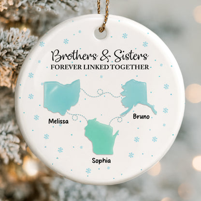 Brothers & Sisters Forever Linked Together With Snowflakes - Personalized Custom Ceramic Ornament With Round Shape - XMAS184_RCE