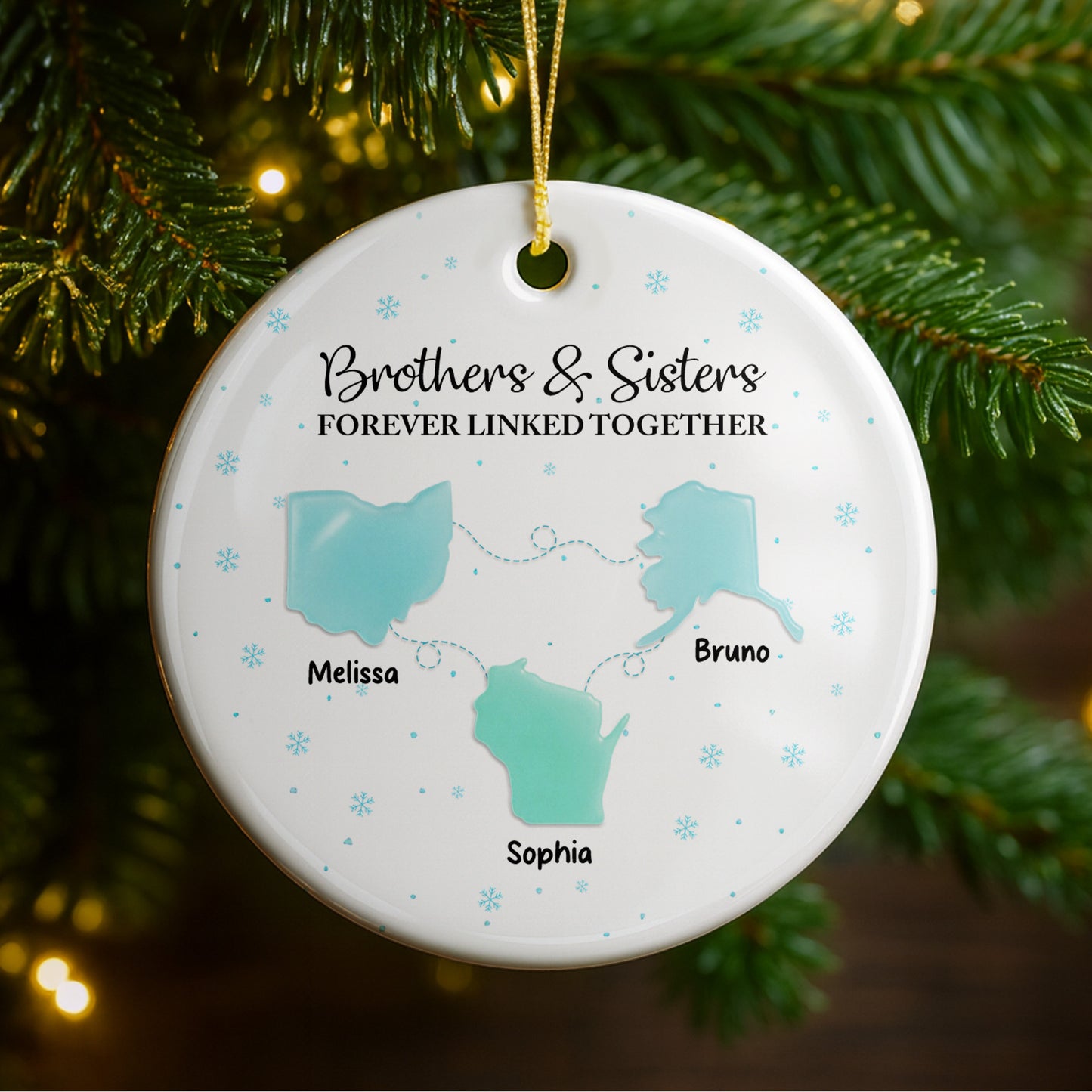 Brothers & Sisters Forever Linked Together With Snowflakes - Personalized Custom Ceramic Ornament With Round Shape - XMAS184_RCE