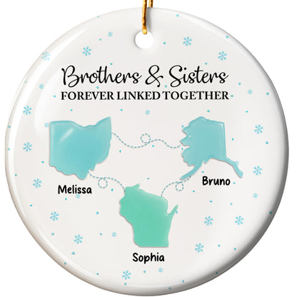 Brothers & Sisters Forever Linked Together With Snowflakes - Personalized Custom Ceramic Ornament With Round Shape - XMAS184_RCE