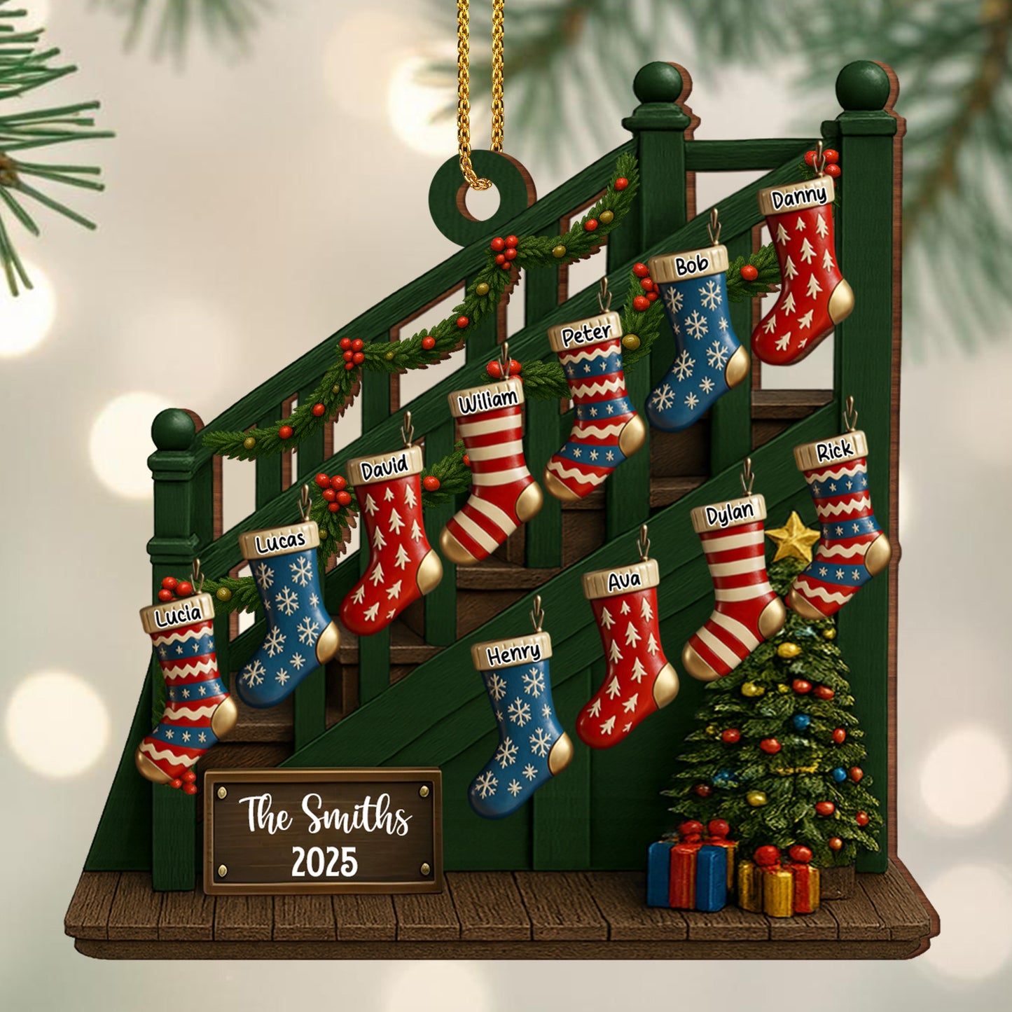 Custom Family Christmas Stockings On Staircase