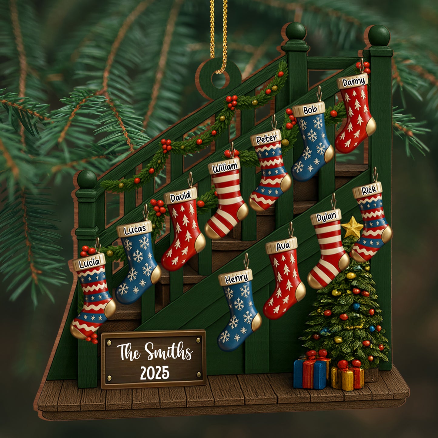 Custom Family Christmas Stockings On Staircase