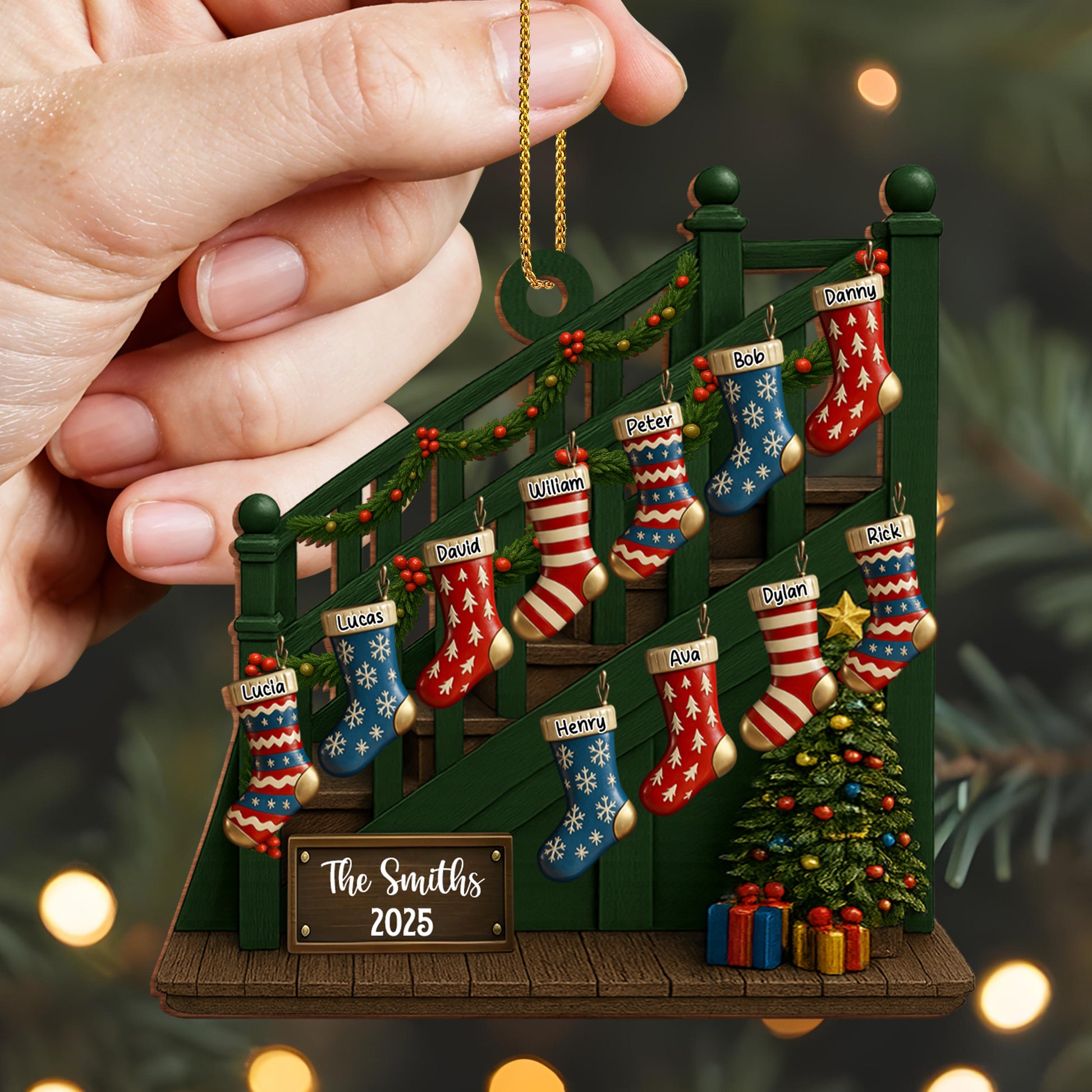 Custom Family Christmas Stockings On Staircase