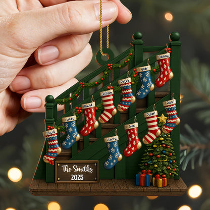 Custom Family Christmas Stockings On Staircase