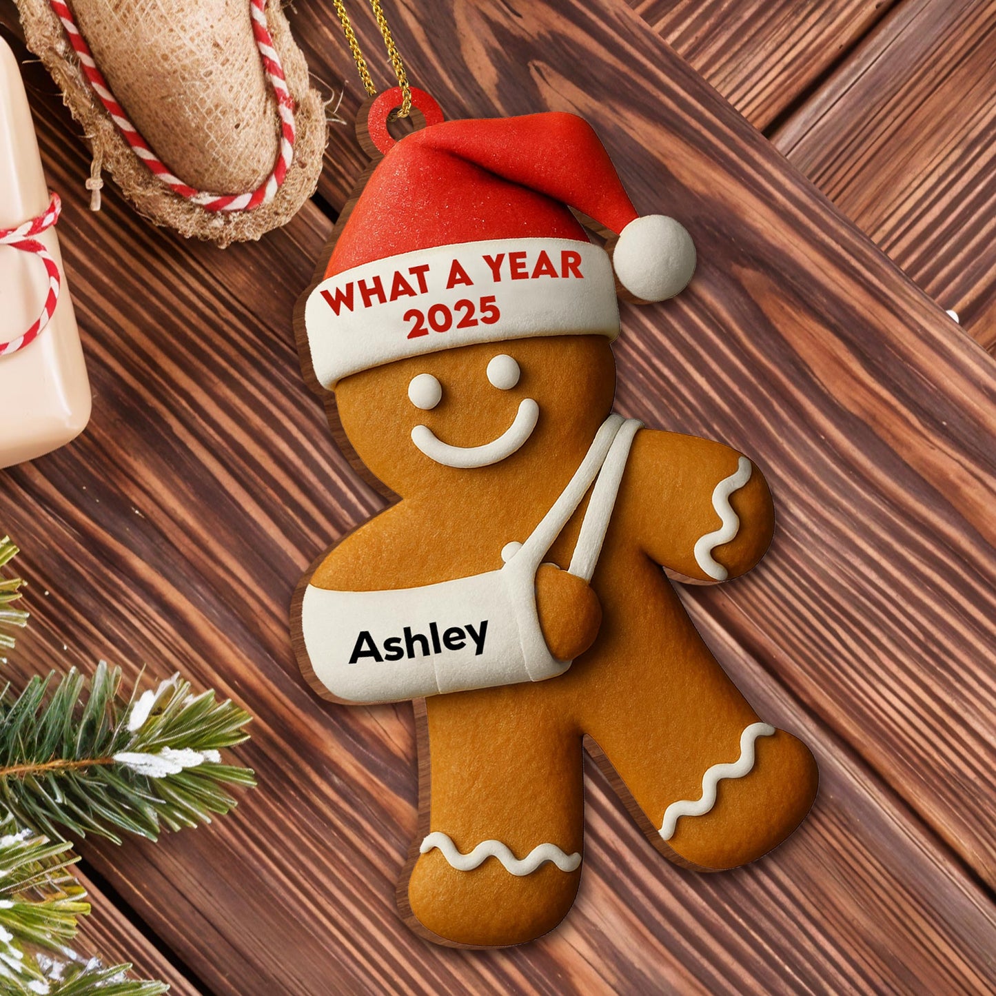 What A Year Gingerbread Man With Santa Hat