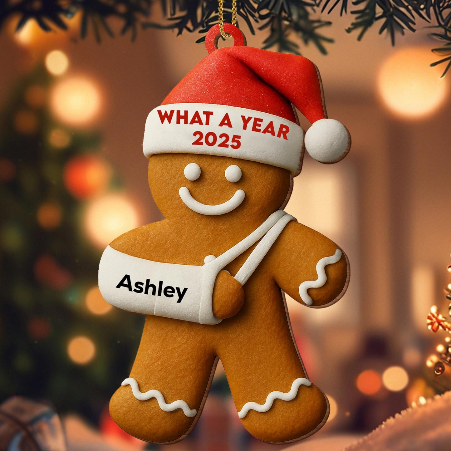 What A Year Gingerbread Man With Santa Hat