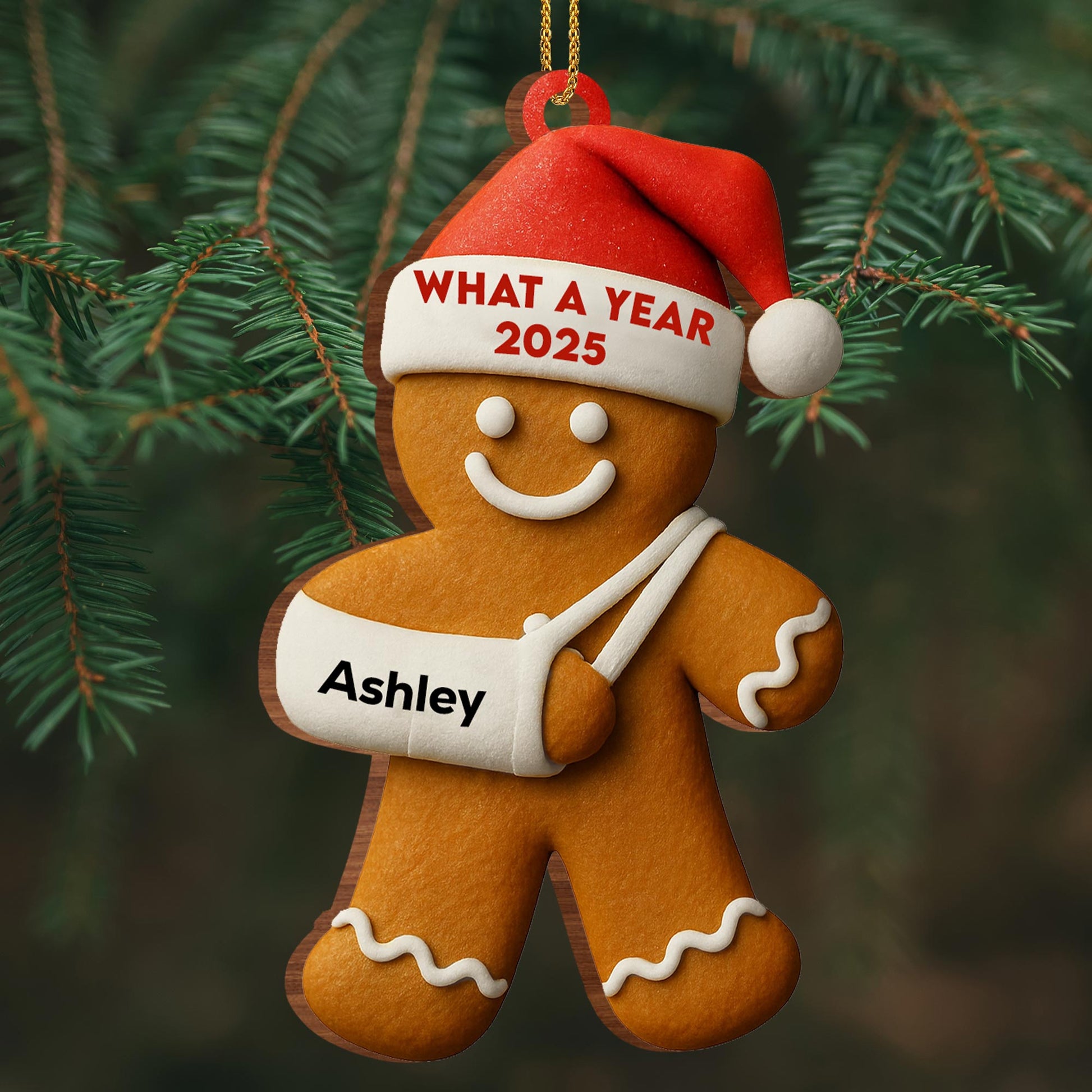 What A Year Gingerbread Man With Santa Hat