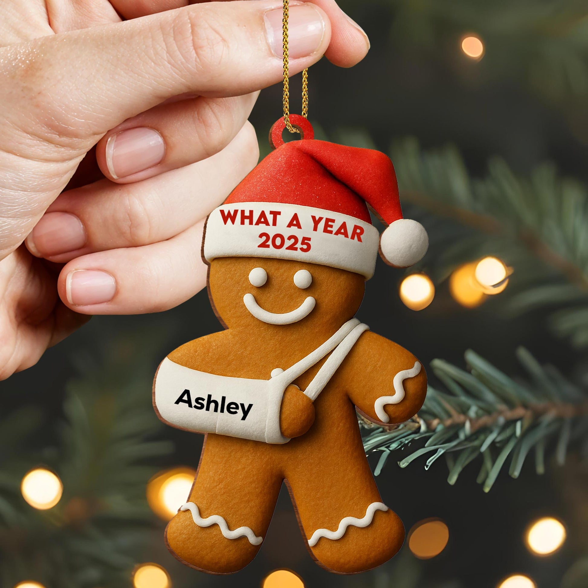 What A Year Gingerbread Man With Santa Hat