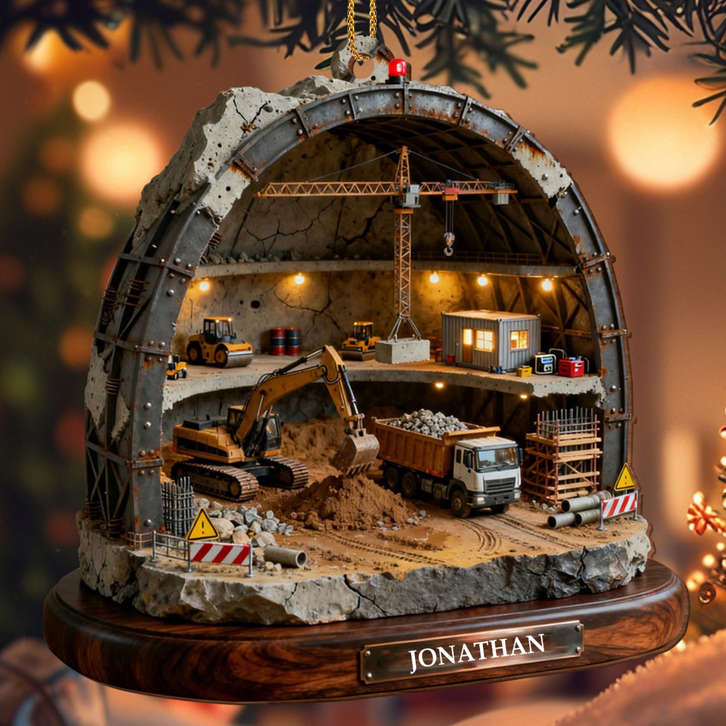 Detailed Construction Site With Machinery And Workers Ornament