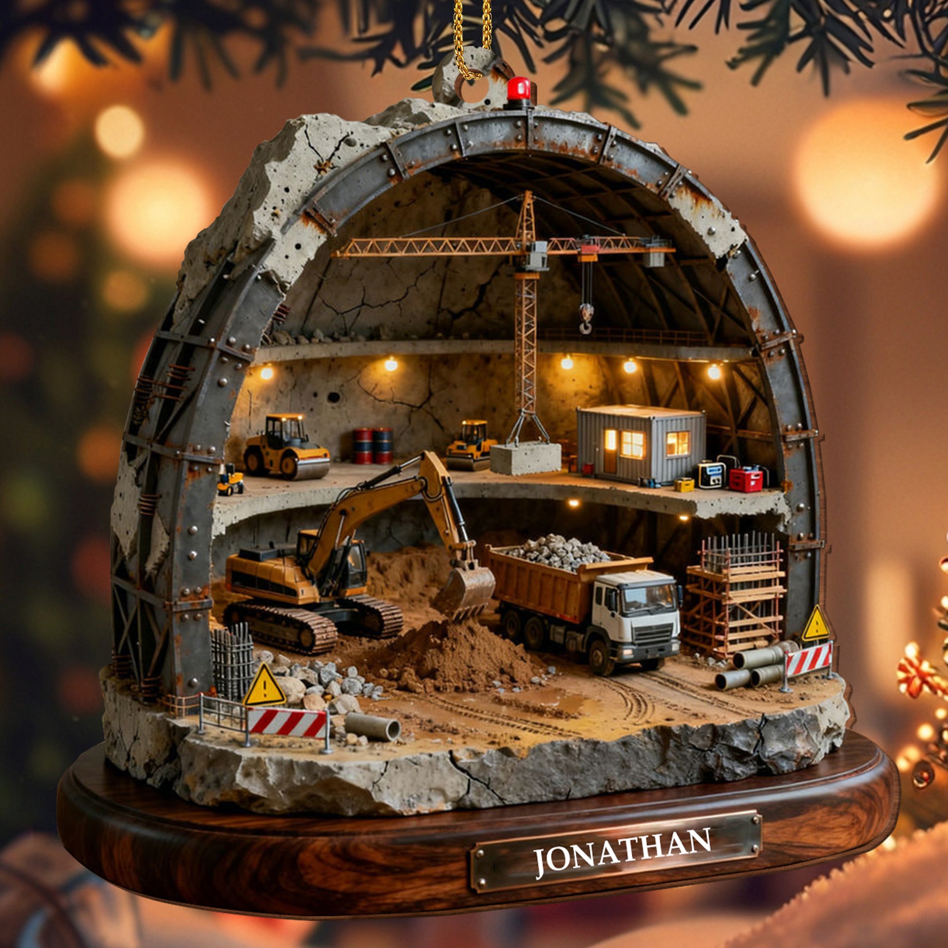 Detailed Construction Site With Machinery And Workers Ornament