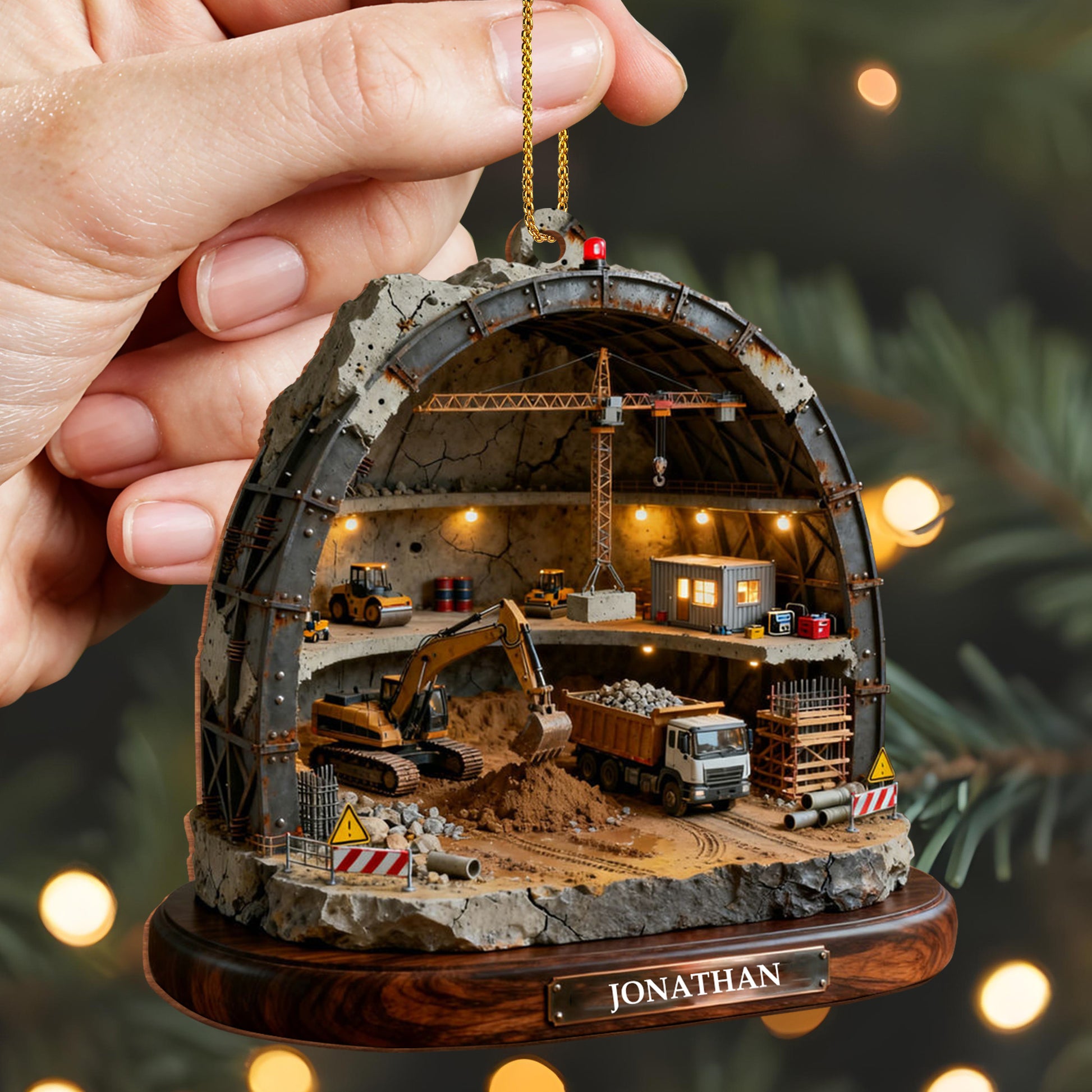 Detailed Construction Site With Machinery And Workers Ornament