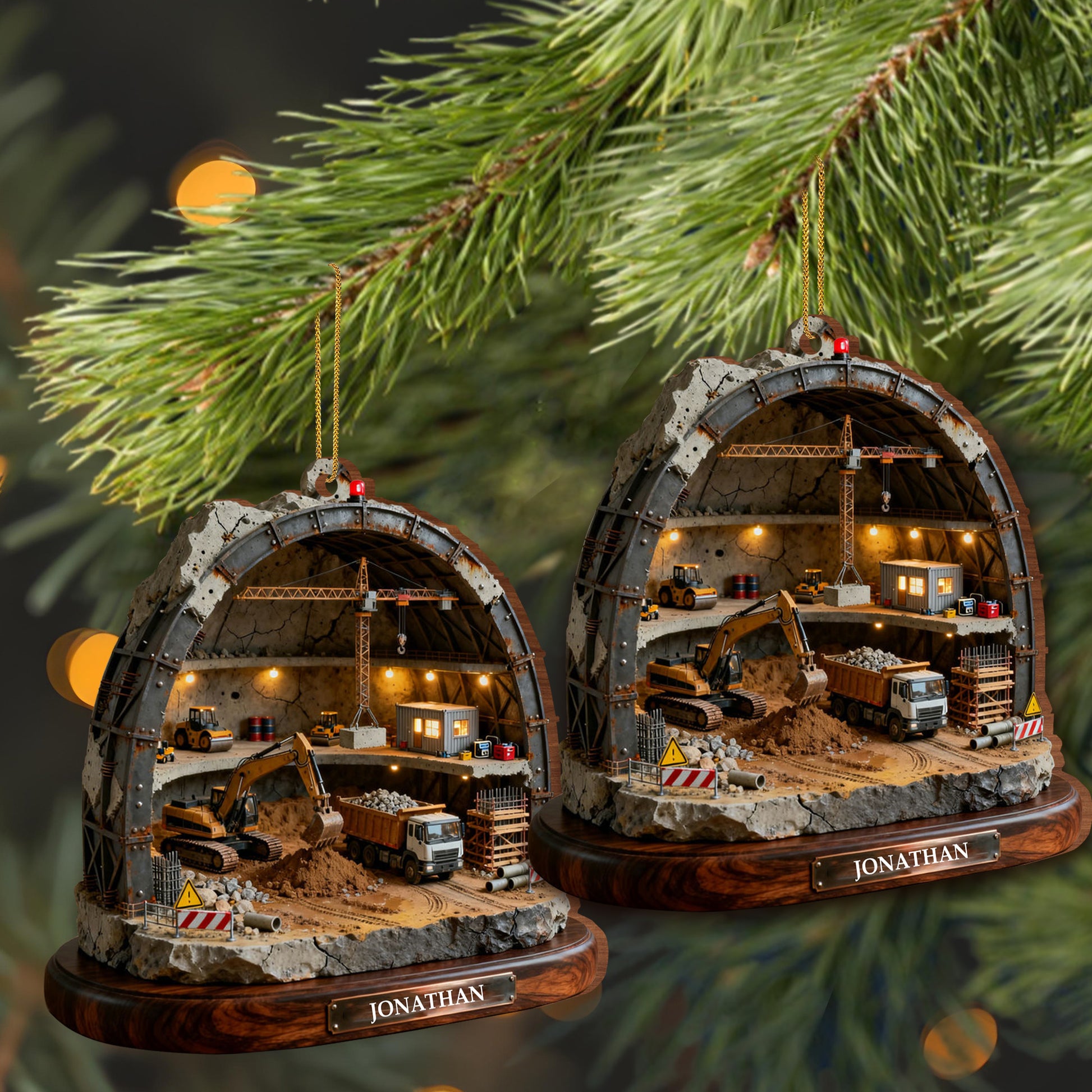 Detailed Construction Site With Machinery And Workers Ornament