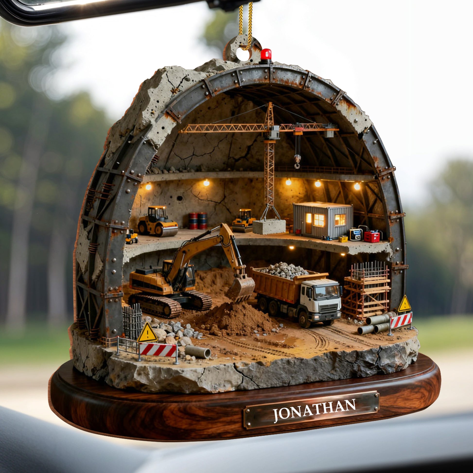 Detailed Construction Site With Machinery And Workers Ornament