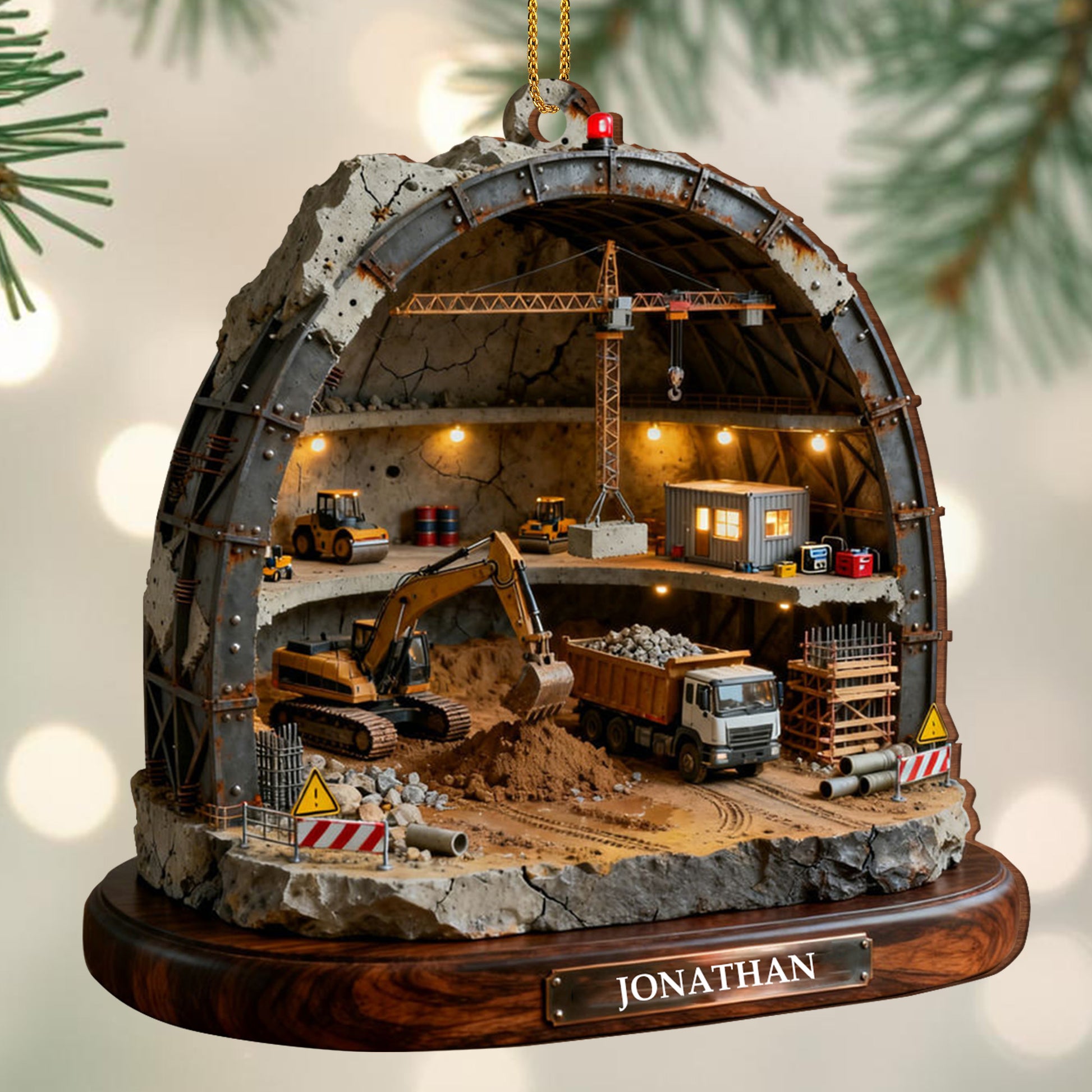 Detailed Construction Site With Machinery And Workers Ornament