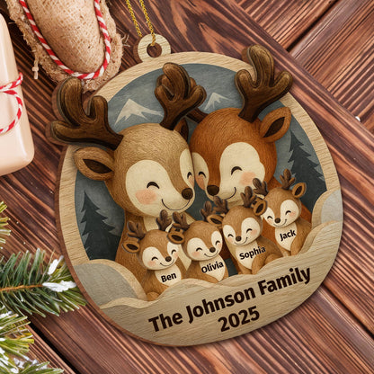Customizable Family Ornament With Adorable Deers