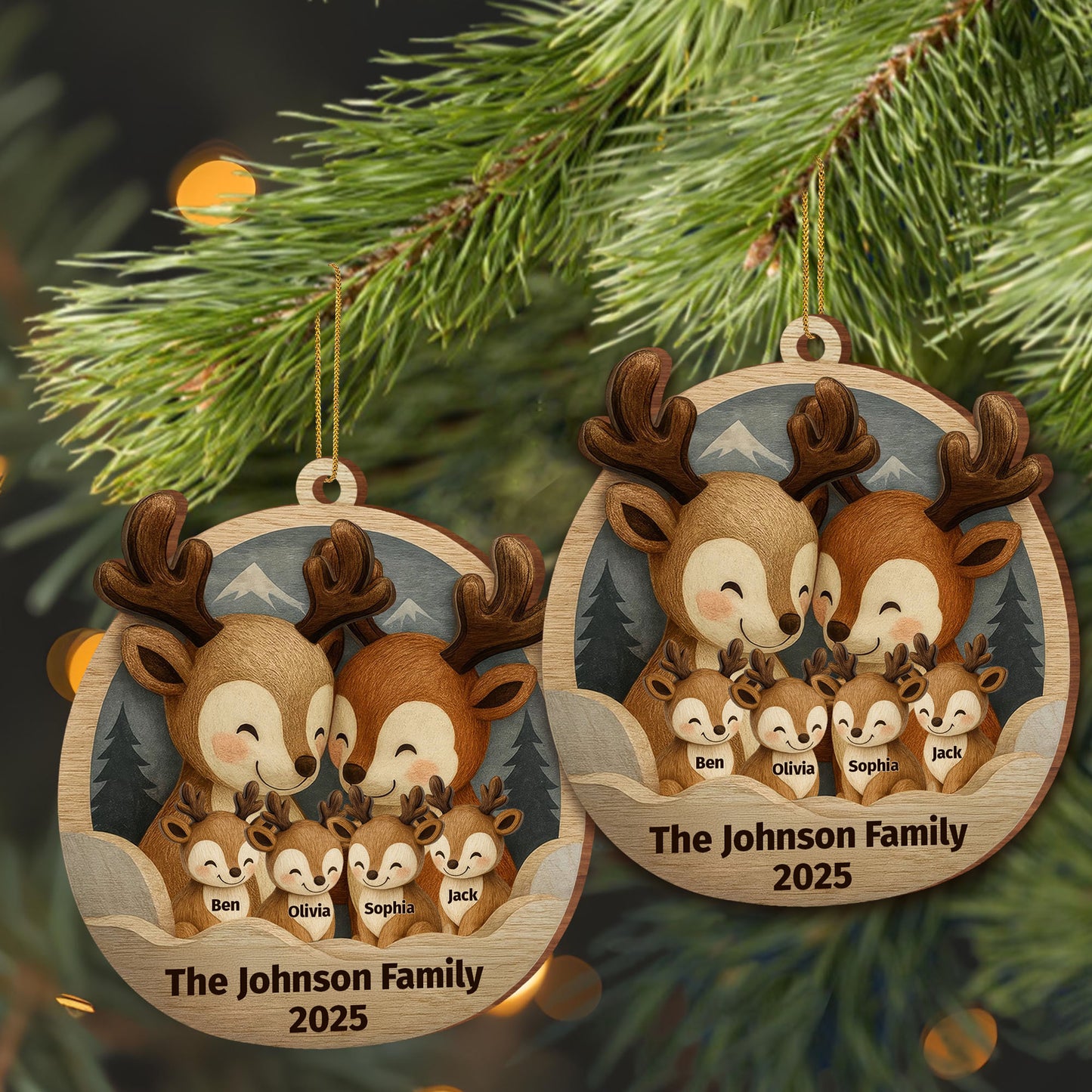 Customizable Family Ornament With Adorable Deers