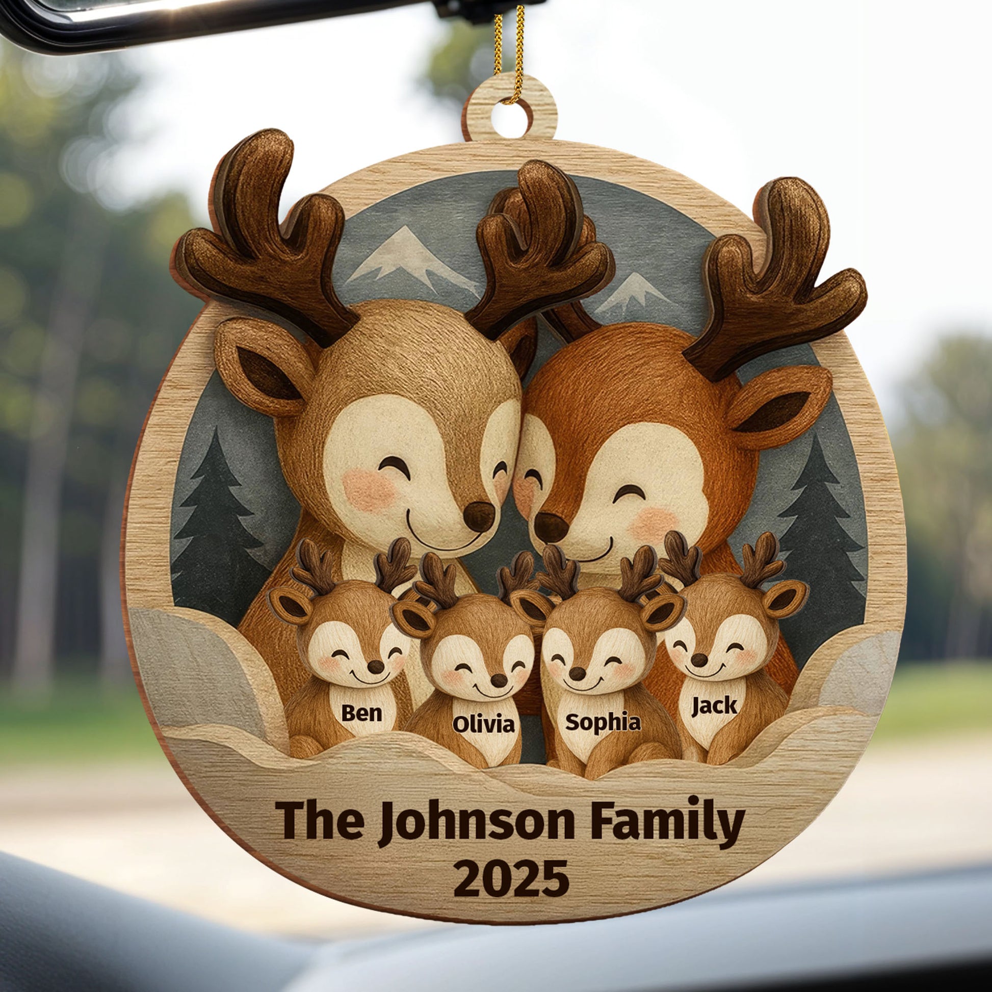 Customizable Family Ornament With Adorable Deers