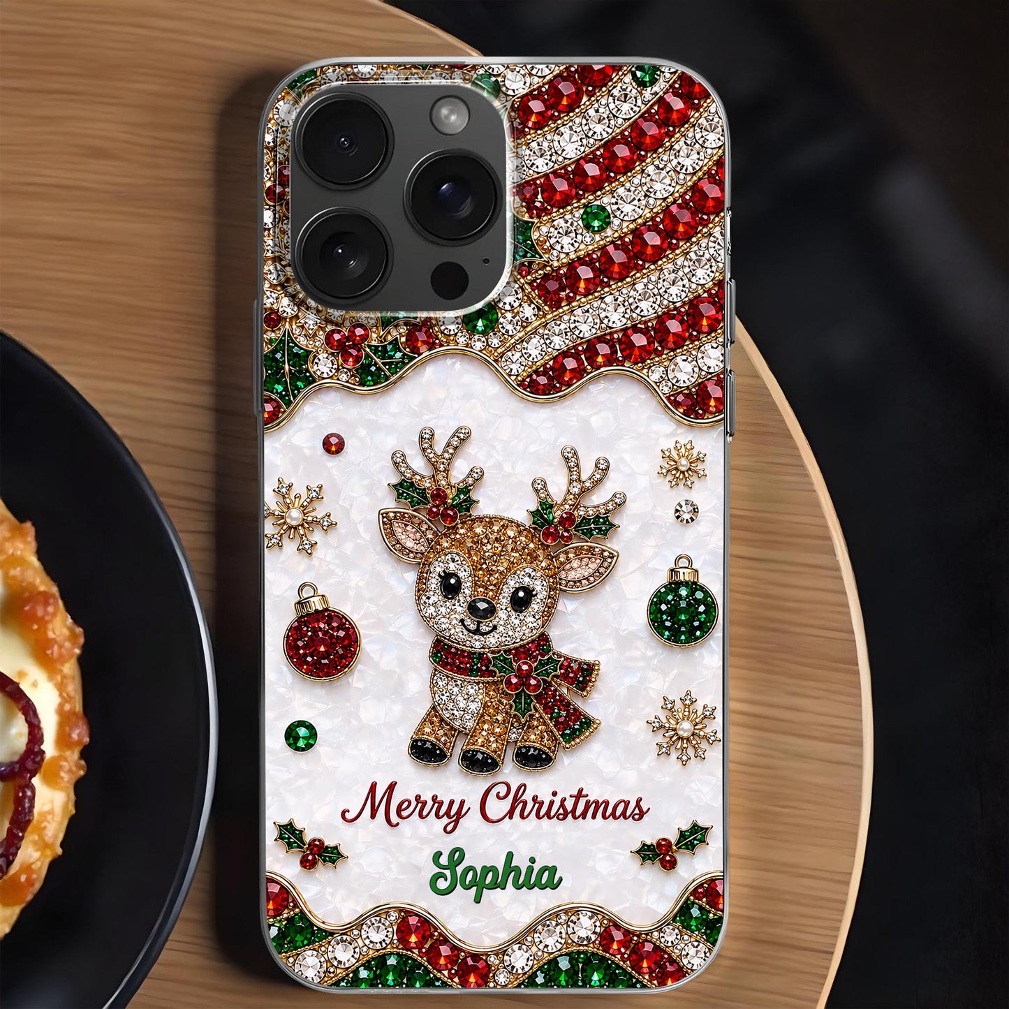 Merry Christmas Reindeer With 3D Crystal Effect Ornaments - Personalized Clear Phone Case - XMAS228_PHC