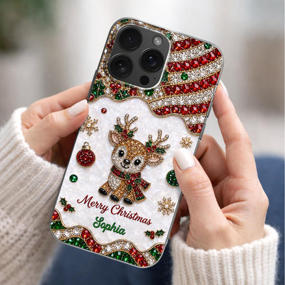 Merry Christmas Reindeer With 3D Crystal Effect Ornaments - Personalized Clear Phone Case - XMAS228_PHC