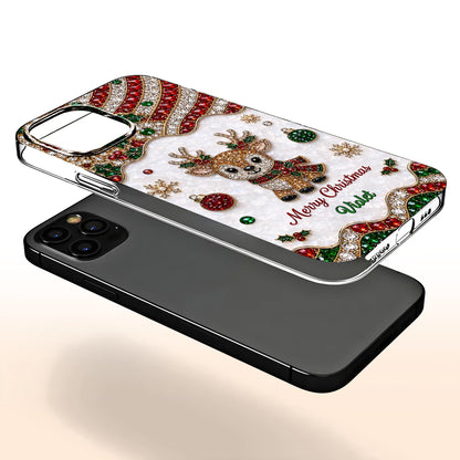 Merry Christmas Reindeer With 3D Crystal Effect Ornaments - Personalized Clear Phone Case - XMAS228_PHC