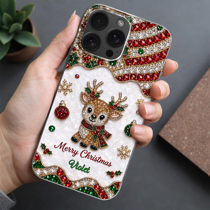 Merry Christmas Reindeer With 3D Crystal Effect Ornaments - Personalized Clear Phone Case - XMAS228_PHC