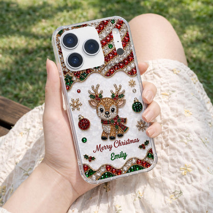 Merry Christmas Reindeer With 3D Crystal Effect Ornaments - Personalized Clear Phone Case - XMAS228_PHC