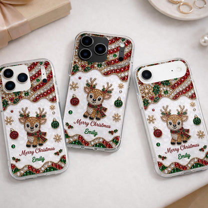 Merry Christmas Reindeer With 3D Crystal Effect Ornaments - Personalized Clear Phone Case - XMAS228_PHC