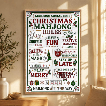 Mahjong Social Club Christmas Mahjong Rules Holiday Poster With Festive Tiles - Personalized Custom Vertical Poster - XMAS248_VPOS