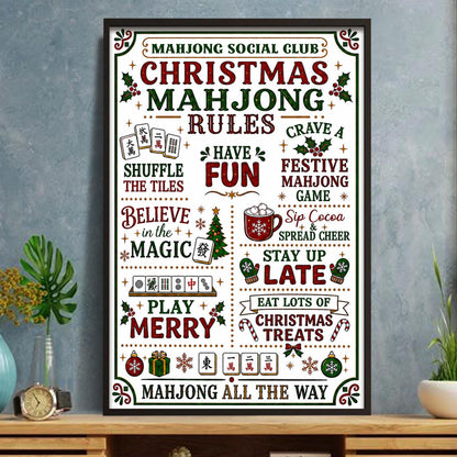 Mahjong Social Club Christmas Mahjong Rules Holiday Poster With Festive Tiles - Personalized Custom Vertical Poster - XMAS248_VPOS